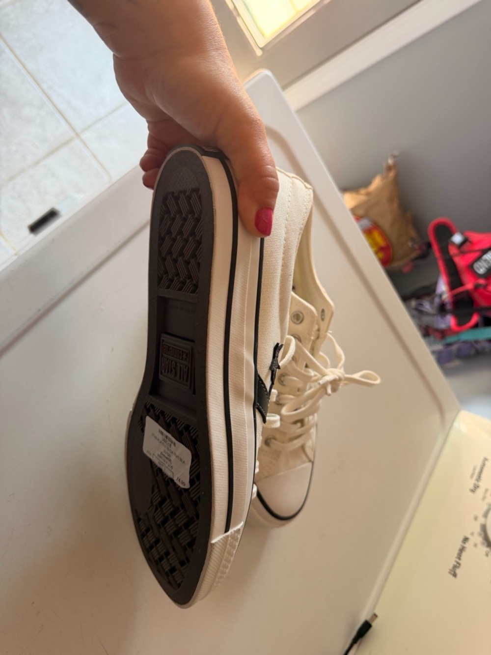 Converse White Canvas Low Top Sneakers with Black Star Chevron - Picture 3 of 4